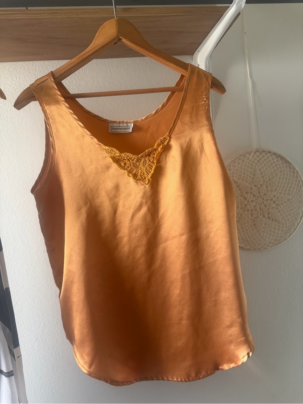 Impressions Satin Lace-Trim Camisole in Warm Amber